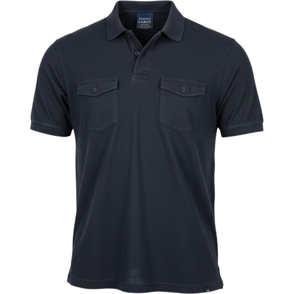 Wrangler Jeans Co Men's Polo Shirt Large Navy Blue Short Sleeve 2 Pocket western